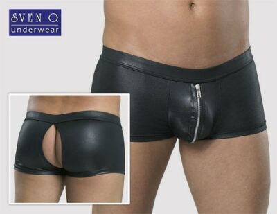 BOXER IN TESSUTO NERO CON ZIP FRONTALE ED APERTURA POSTERIORE