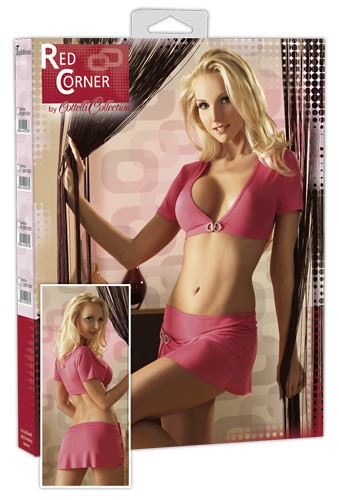 COORDINATO ROSA TOP CON STRASS E MINIGONNA