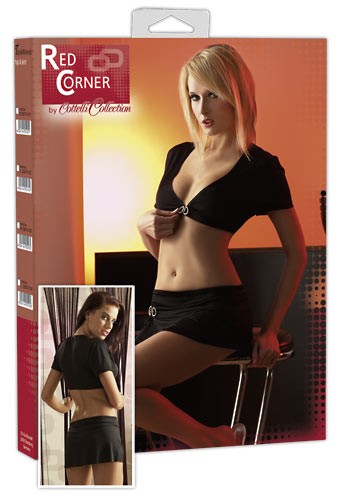 COORDINATO NERO TOP CON STRASS E MINIGONNA