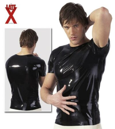 MAGLIA A MANICHE CORTE IN LATEX NERO