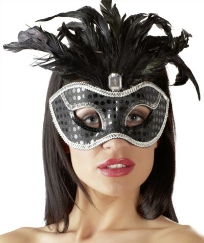MASCHERA CON PIETRA PREZIOSA PAILLETTES E PIUME MYSTIQUE""