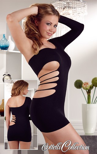 MINI ABITO NERO CON FIANCO E SENO SINISTRO SEMICOPERTO - TAGLIA UNICA