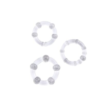 SET 3 ANELLI FALLICI CON RILIEVI STIMOLANTI "BEADED COCKRINGS" TRASPARENTI