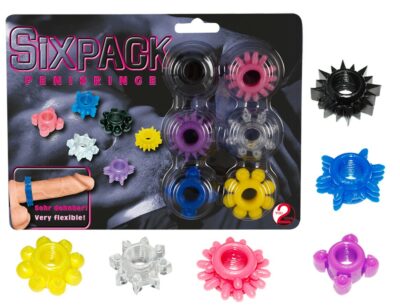 SET 6 ANELLI FALLICI CON DIFFERENTI RILIEVI STIMOLANTI SIXPACK""
