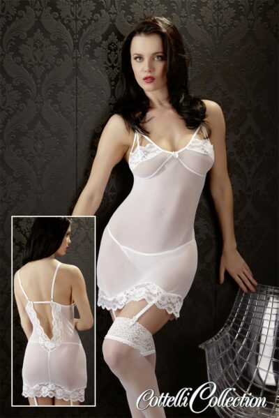 SOTTOVESTE BIANCA IN TULLE E PIZZO CON REGGICALZE E PERIZOMA