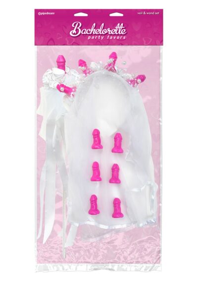 VELO DA SPOSA E BACCHETTA CON PENI FUCSIA