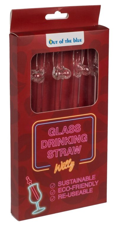 Glass Drinking Straw Willy x 4