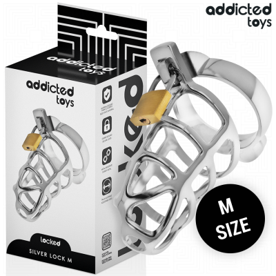 ADDICTED TOYS LOCKED - SILVER LOCK PENIS CAGE METAL SIZE M